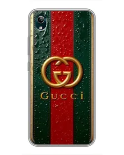 Чехол для Vivo Y1s с картинкой «Gucci — фирменная полоса и золото»
