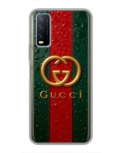 Чехол для Vivo Y20 с картинкой «Gucci — фирменная полоса и золото»