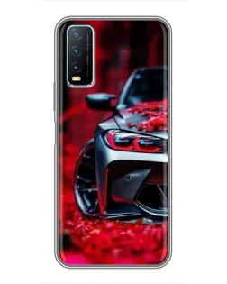 Чехол для Vivo Y20 с картинкой «Спортивная BMW и цветы»