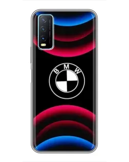Чехол для Vivo Y20 с картинкой «Логотип BMW и неоновые дуги»