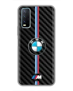 Чехол для Vivo Y20 с картинкой «Эмблема BMW и карбон»