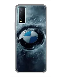 Чехол для Vivo Y20 с картинкой «Логотип BMW — лед»