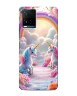 Чехол для Vivo Y21 / Y21s с картинкой «Радуга и единороги»