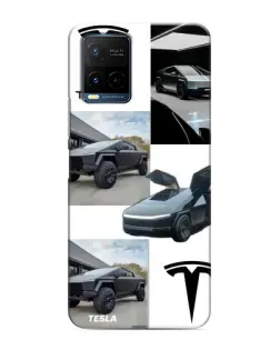 Чехол для Vivo Y21 / Y21s с картинкой «Коллаж Cybertruck Tesla»