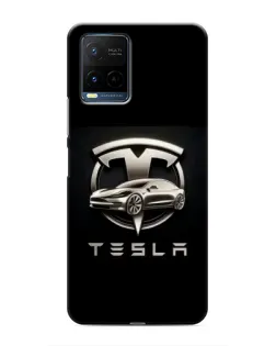 Чехол для Vivo Y21 / Y21s с картинкой «Tesla — серебристое авто»