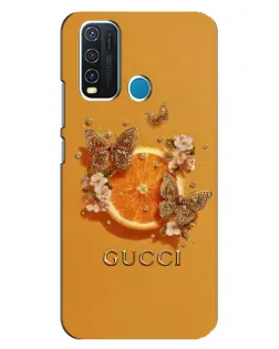 Чехол для Vivo Y30 с картинкой «Gucci — золотые бабочки»