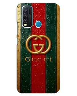 Чехол для Vivo Y30 с картинкой «Gucci — фирменная полоса и золото»