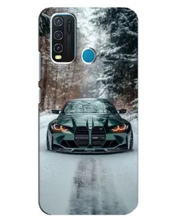 Чехол для Vivo Y30 с картинкой «BMW в зимнем лесу»