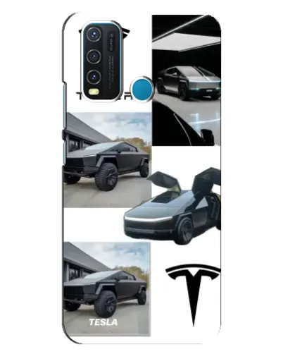 Чехол для Vivo Y30 с картинкой «Коллаж Cybertruck Tesla»