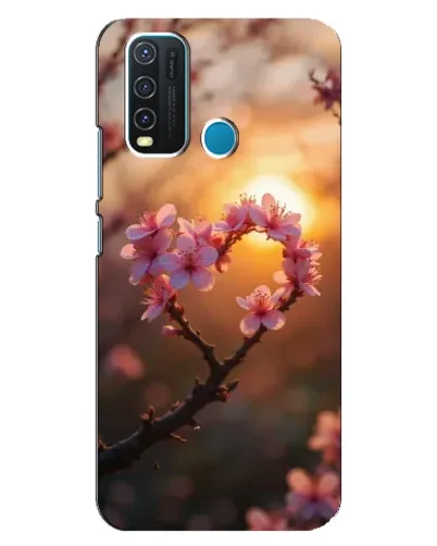 Чехол для Vivo Y30 с картинкой «Розовый цвет сердце на фоне заката»