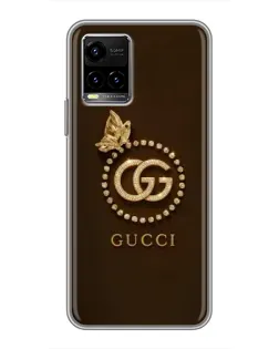 Чехол для Vivo Y33s с картинкой «Gucci — золотая бабочка»