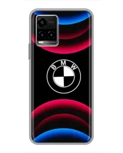 Чехол для Vivo Y33s с картинкой «Логотип BMW и неоновые дуги»