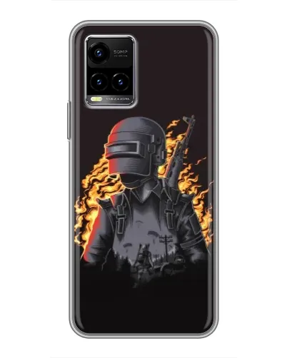 Чехол для Vivo Y33s с картинкой «PUBG — огненный силуэт»