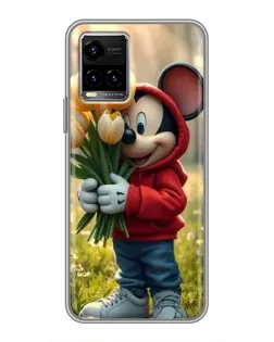 Чехол для Vivo Y33s с картинкой «Микки с тюльпанами»