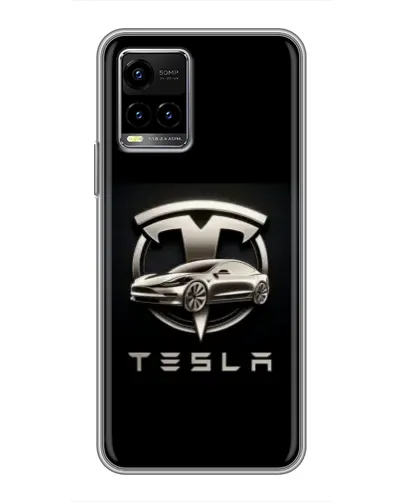 Чехол для Vivo Y33s с картинкой «Tesla — серебристое авто»