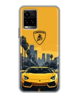 Чохол для Vivo Y33s з картинкою «Жовтий Lamborghini місто»