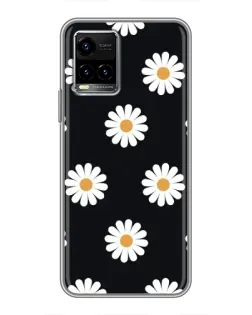 Чехол для Vivo Y33s с картинкой «Ромашки на черном»