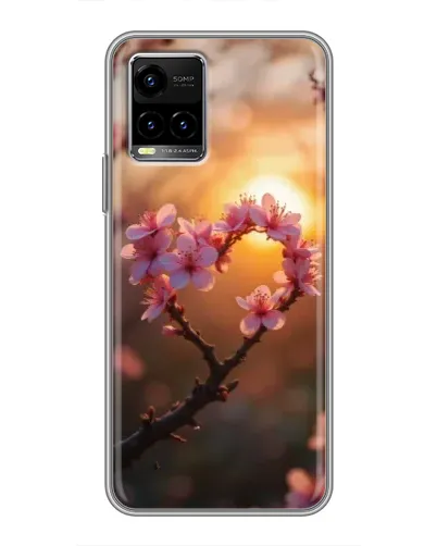 Чехол для Vivo Y33s с картинкой «Розовый цвет сердце на фоне заката»
