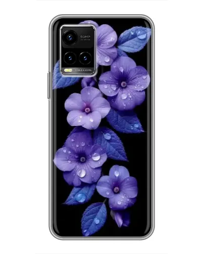 Чехол для Vivo Y33s с картинкой «Фиолетовые цветы с росою»