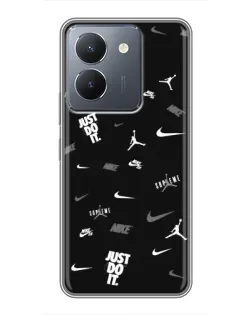 Чехол для Vivo Y36 с картинкой «Nike Black Pattern»