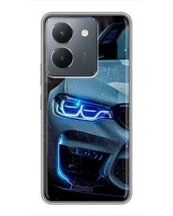 Чехол для Vivo Y36 с картинкой «Взгляд BMW с синими фарами»