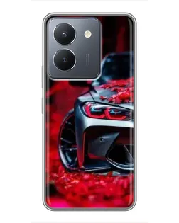 Чехол для Vivo Y36 с картинкой «Спортивная BMW и цветы»