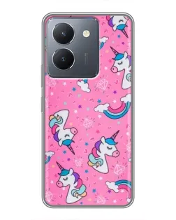 Чехол для Vivo Y36 с картинкой «Unicorn паттерн розовый»