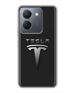Чехол для Vivo Y36 с картинкой «Стальной логотип Tesla»