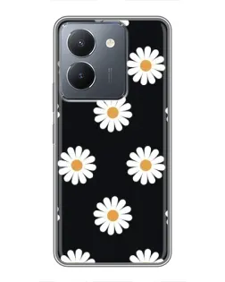 Чехол для Vivo Y36 с картинкой «Ромашки на черном»