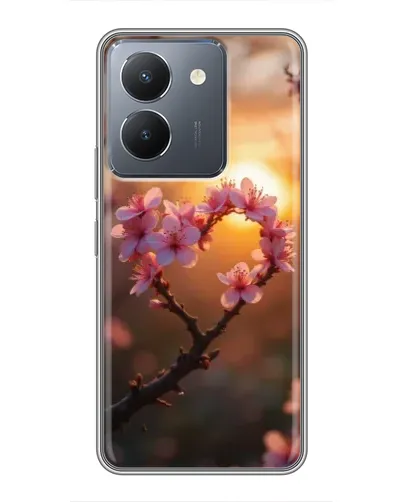 Чехол для Vivo Y36 с картинкой «Розовый цвет сердце на фоне заката»