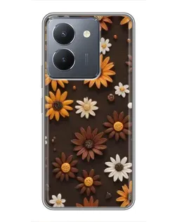 Чехол для Vivo Y36 с картинкой «Узор из маленьких подсолнухов»