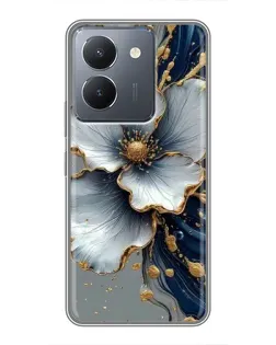 Чехол для Vivo Y36 с картинкой «Белый цветок и золотой флюид»