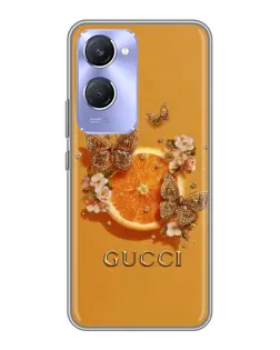 Чехол для Vivo Y36c с картинкой «Gucci — золотые бабочки»