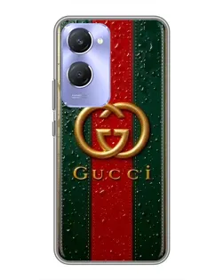 Чехол для Vivo Y36c с картинкой «Gucci — фирменная полоса и золото»