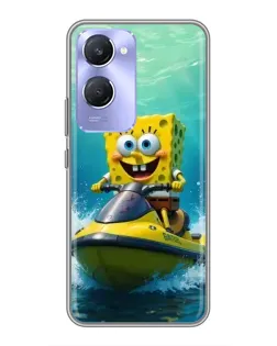 Чехол для Vivo Y36c с картинкой «Спанч Боб на гидроцикле»