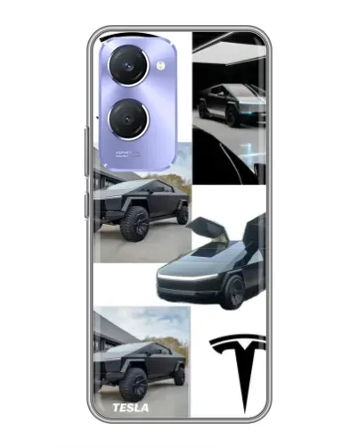 Чехол для Vivo Y36c с картинкой «Коллаж Cybertruck Tesla»