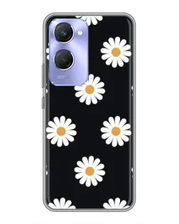 Чехол для Vivo Y36c с картинкой «Ромашки на черном»