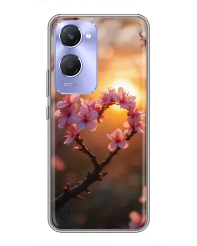 Чехол для Vivo Y36c с картинкой «Розовый цвет сердце на фоне заката»