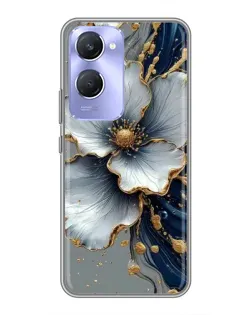 Чехол для Vivo Y36c с картинкой «Белый цветок и золотой флюид»