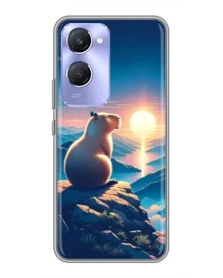 Чехол для Vivo Y36c с картинкой «Закат солнца с капибарой»