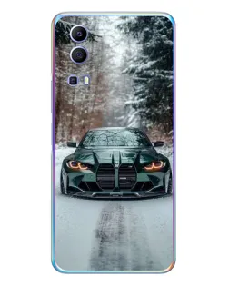 Чехол для Vivo Y72 с картинкой «BMW в зимнем лесу»