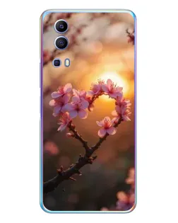 Чехол для Vivo Y72 с картинкой «Розовый цвет сердце на фоне заката»
