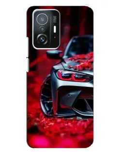 Чехол для Xiaomi 11T / 11T Pro с картинкой «Спортивная BMW и цветы»