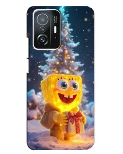 Чехол для Xiaomi 11T / 11T Pro с картинкой «Рождественский Спанч Боб»