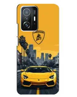Чехол для Xiaomi 11T / 11T Pro с картинкой «Желтый Lamborghini город»