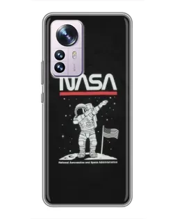 Чехол для Xiaomi 12 / 12X с картинкой «NASA — шагаем по Луне»