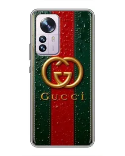 Чехол для Xiaomi 12 / 12X с картинкой «Gucci — фирменная полоса и золото»