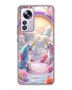 Чехол для Xiaomi 12 / 12X с картинкой «Радуга и единороги»
