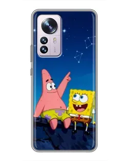 Чехол для Xiaomi 12 / 12X с картинкой «Губка Боб и Патрик ночью»
