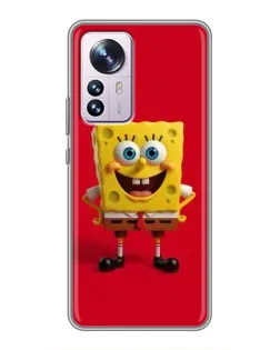 Чехол для Xiaomi 12 / 12X с картинкой «Спанч Боб на красном»